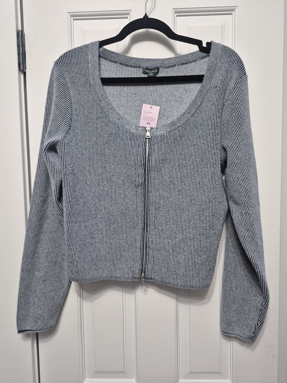 wild fable Light Gray Ribbed Zip-Front Cardigan